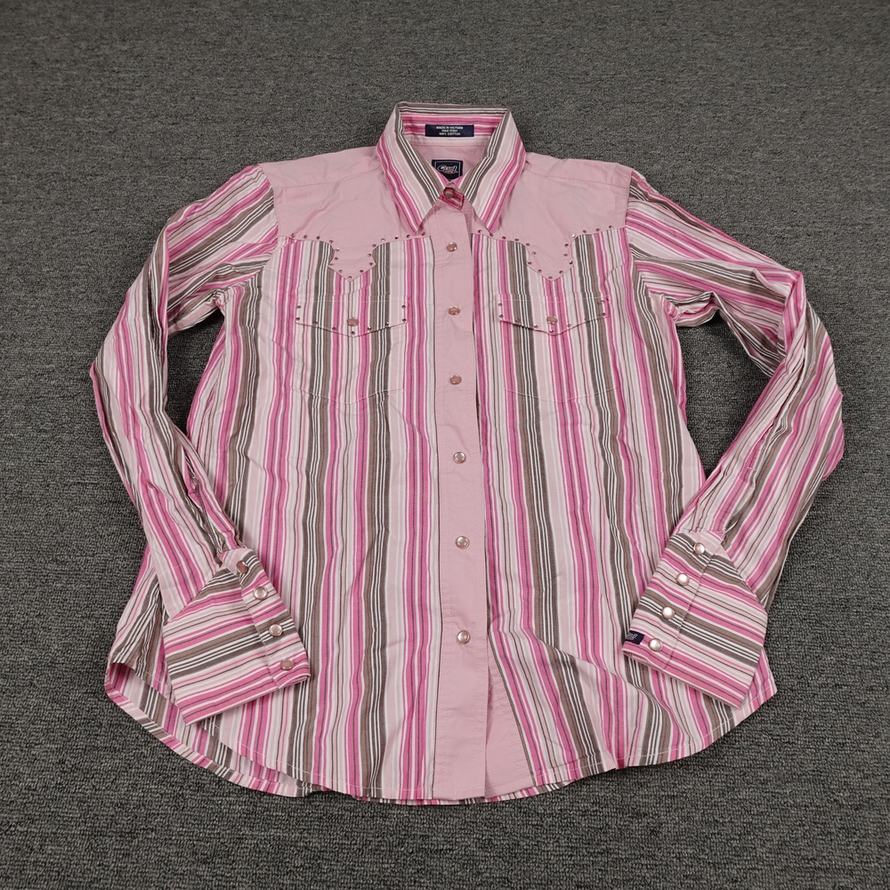 Cruel Girl Shirt Womens Small Pink Striped Western Pearl Snap Studded Top